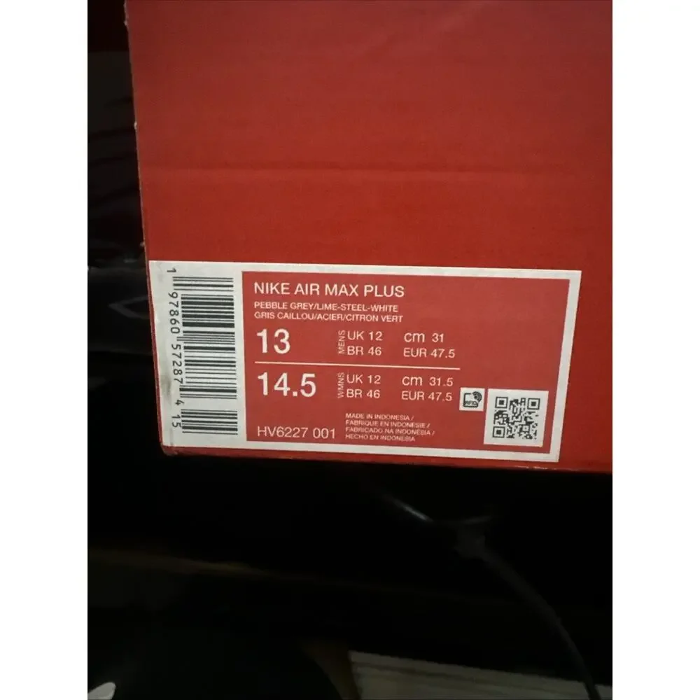 Men's Size 13 Nike Air Max Plus Pebble Grey Lime HV6227-001